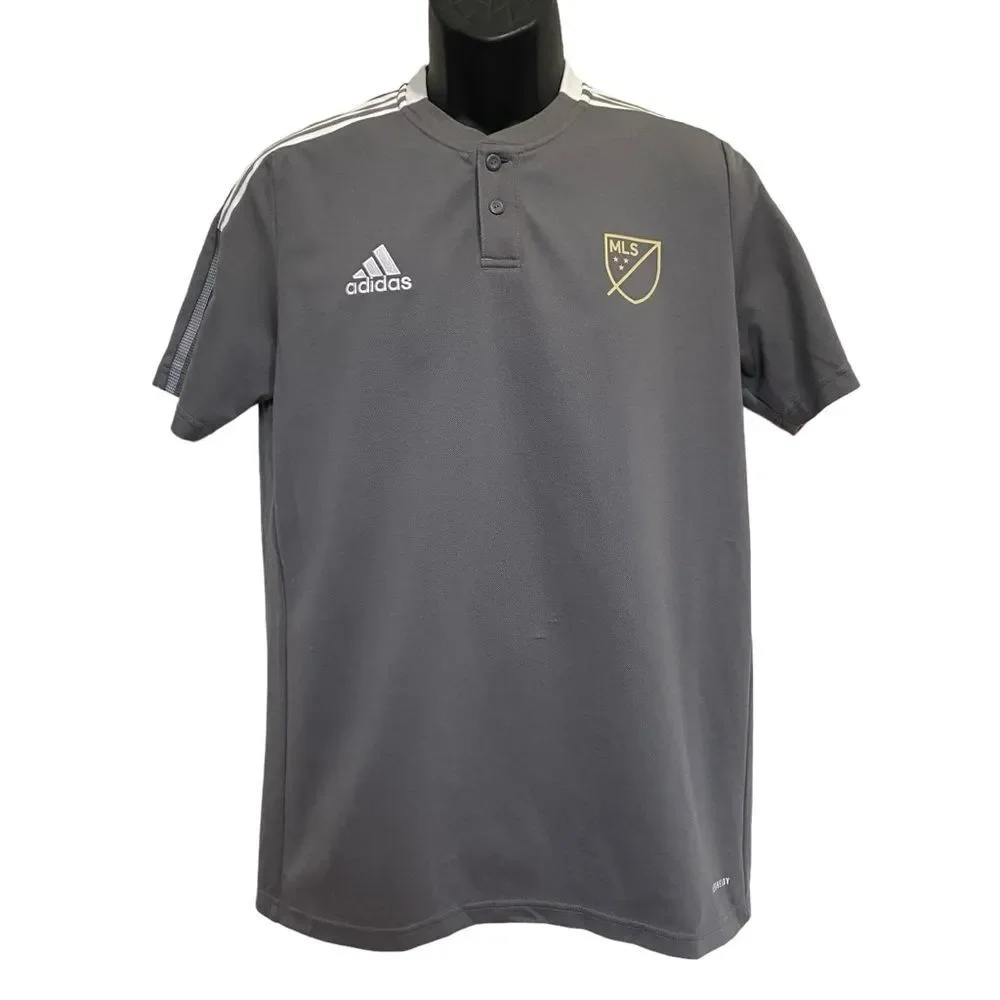 Adidas Aeroready MLS Major League Soccer Shirt Gray Three Stripe Sz M